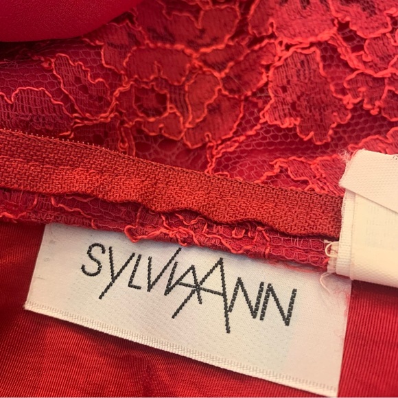 Vintage Red Dress with Lace Front, Sheer Long Sleeves (has hole) size Large . - Picture 15 of 16